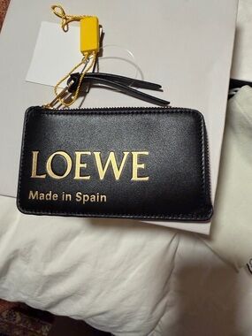 Loewe Black Leather Zip Card Case with Gold hardware